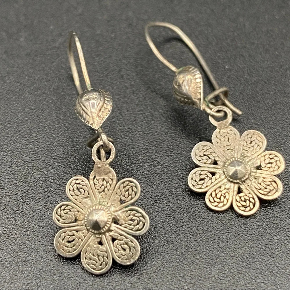 Oxidized Turkish Silver Filigree Floral Artisan Earrings